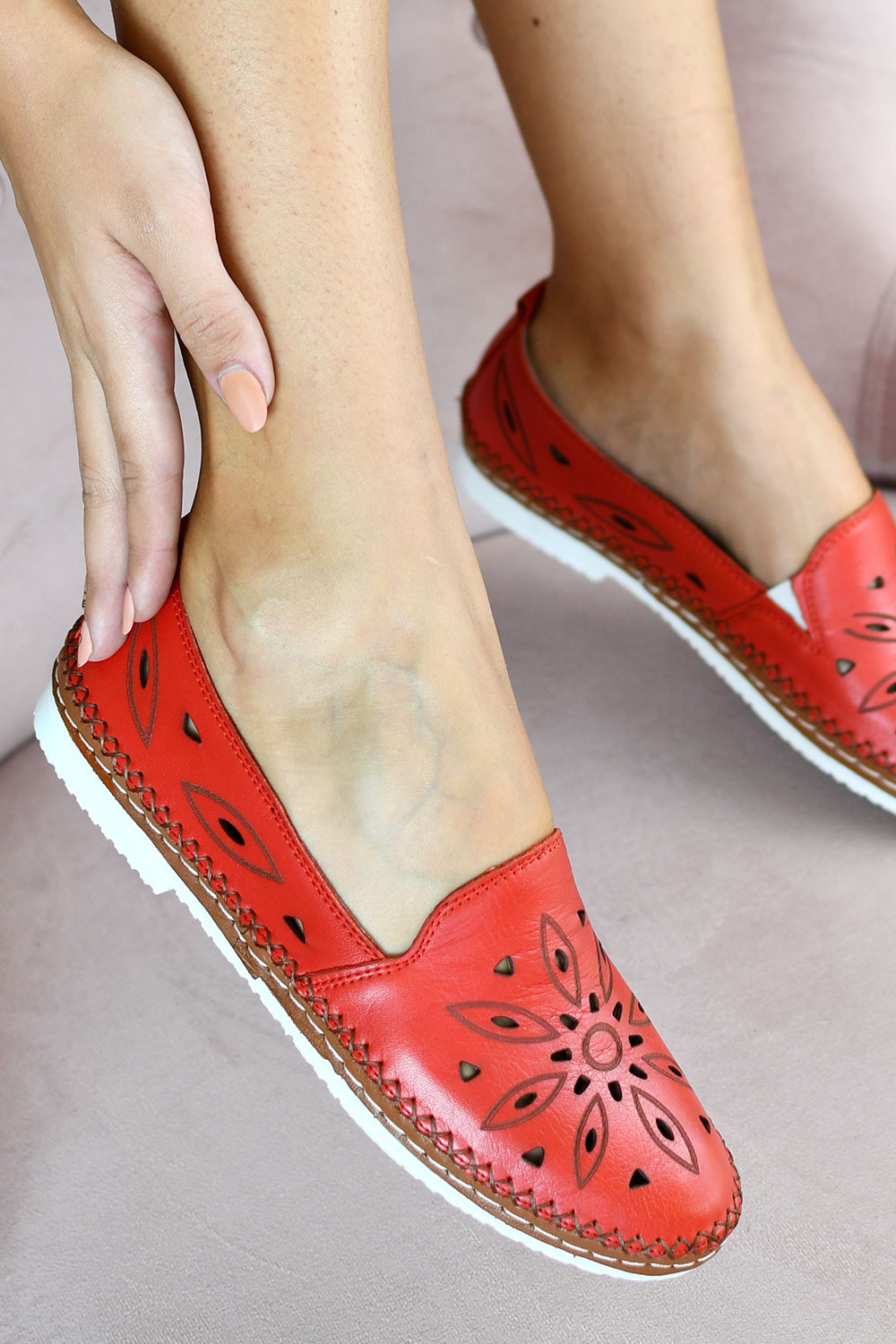ESPADRILE ROSII PIELE NATURALA 5PC262