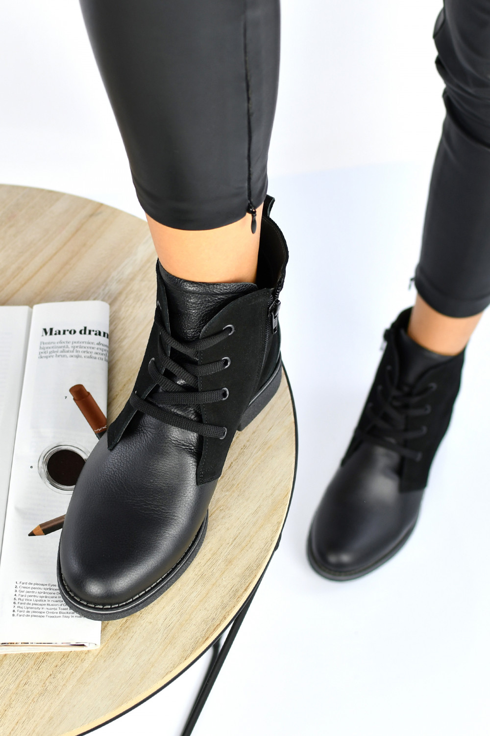 GHETE NEGRE PIELE NATURALA 1PC15