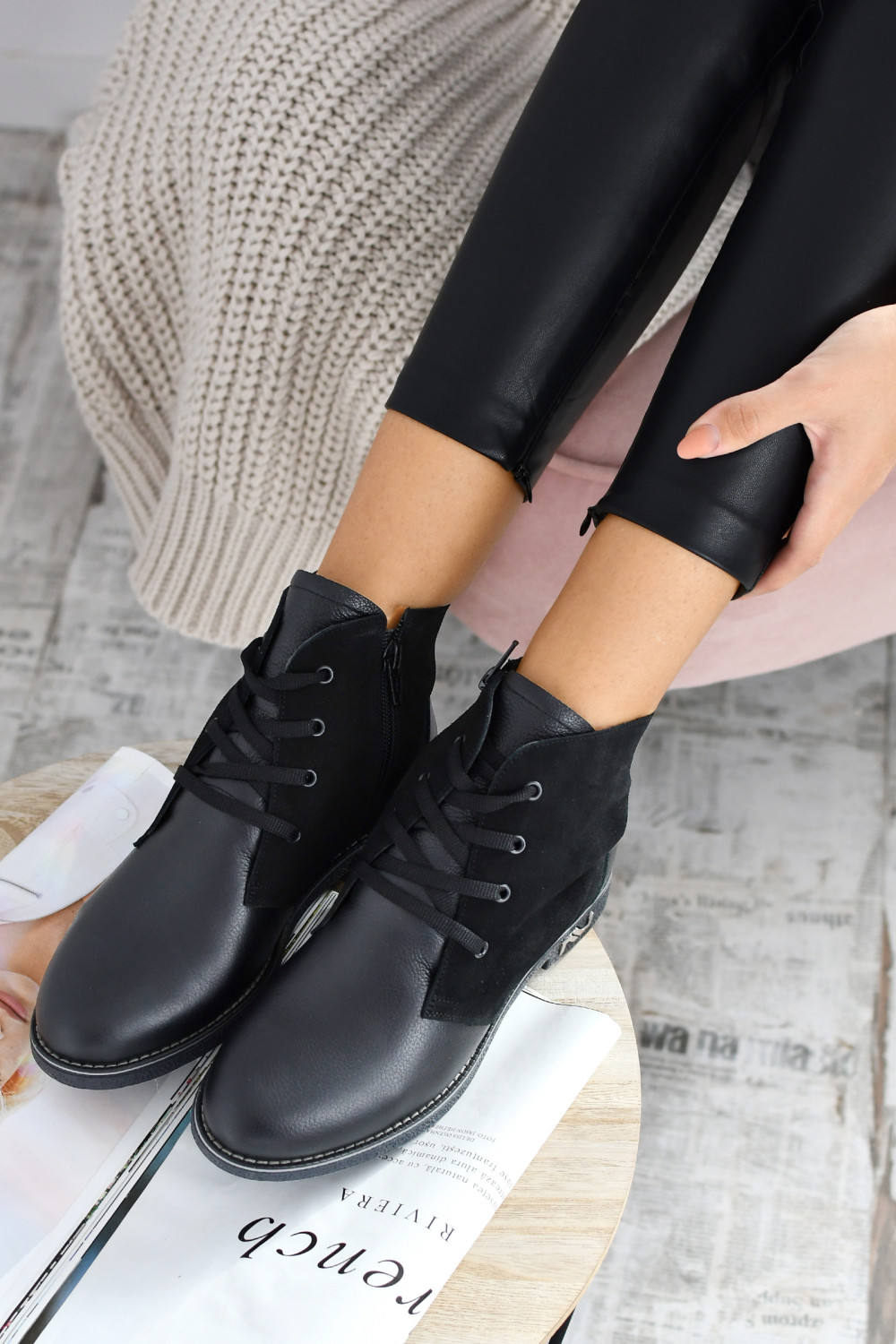 GHETE NEGRE PIELE NATURALA 1PC15
