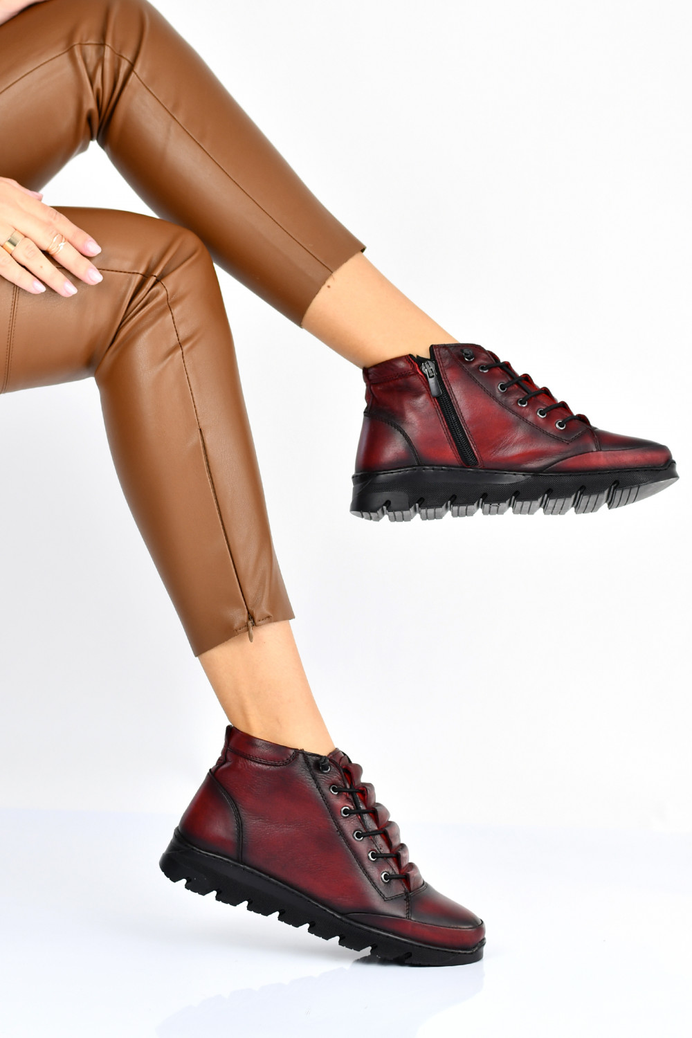 GHETE ROSII PIELE NATURALA 1PC073