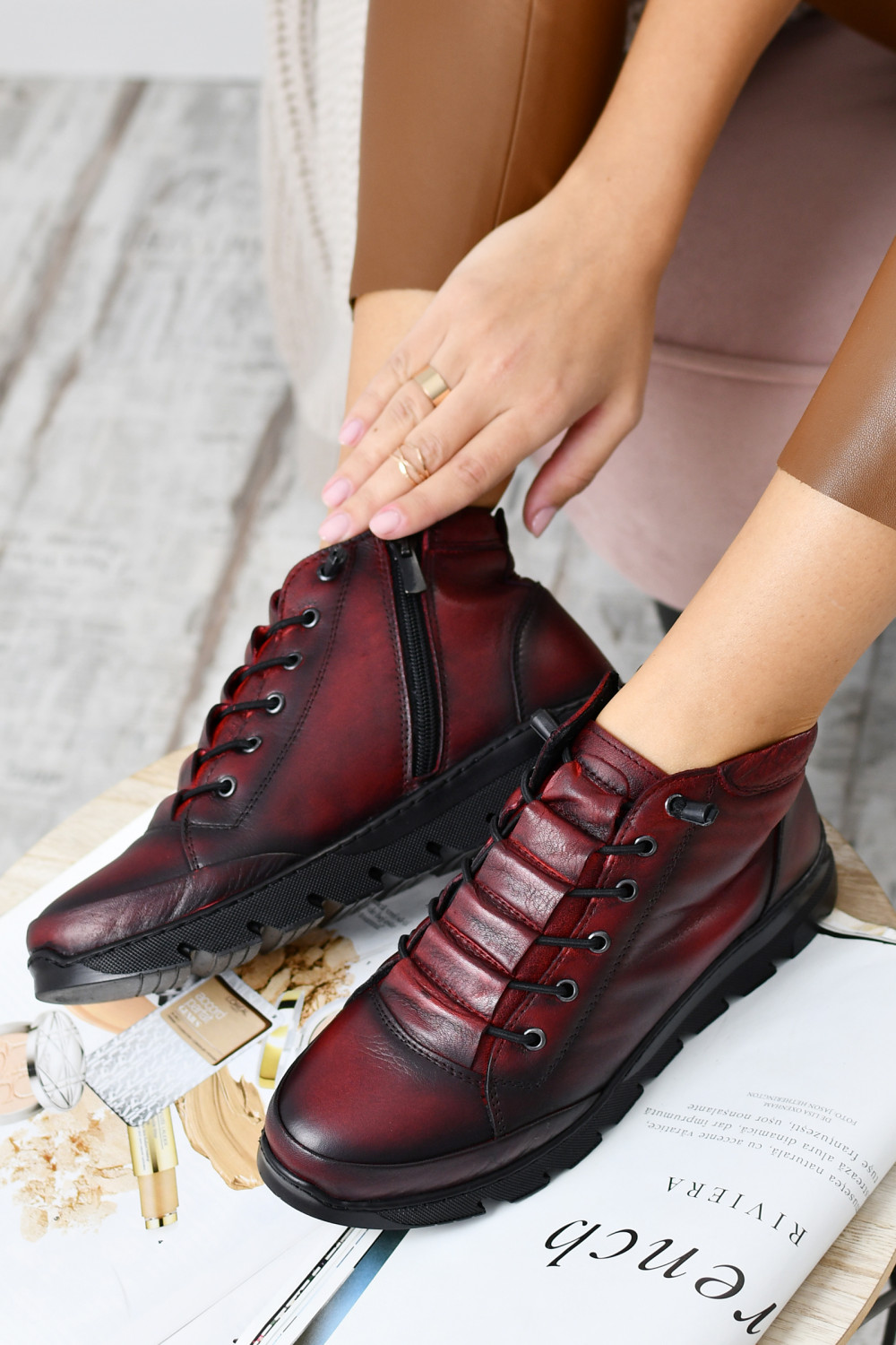 GHETE ROSII PIELE NATURALA 1PC073