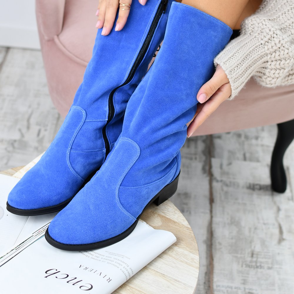 CIZME ALBASTRE PIELE NATURALA INTOARSA 3PC29