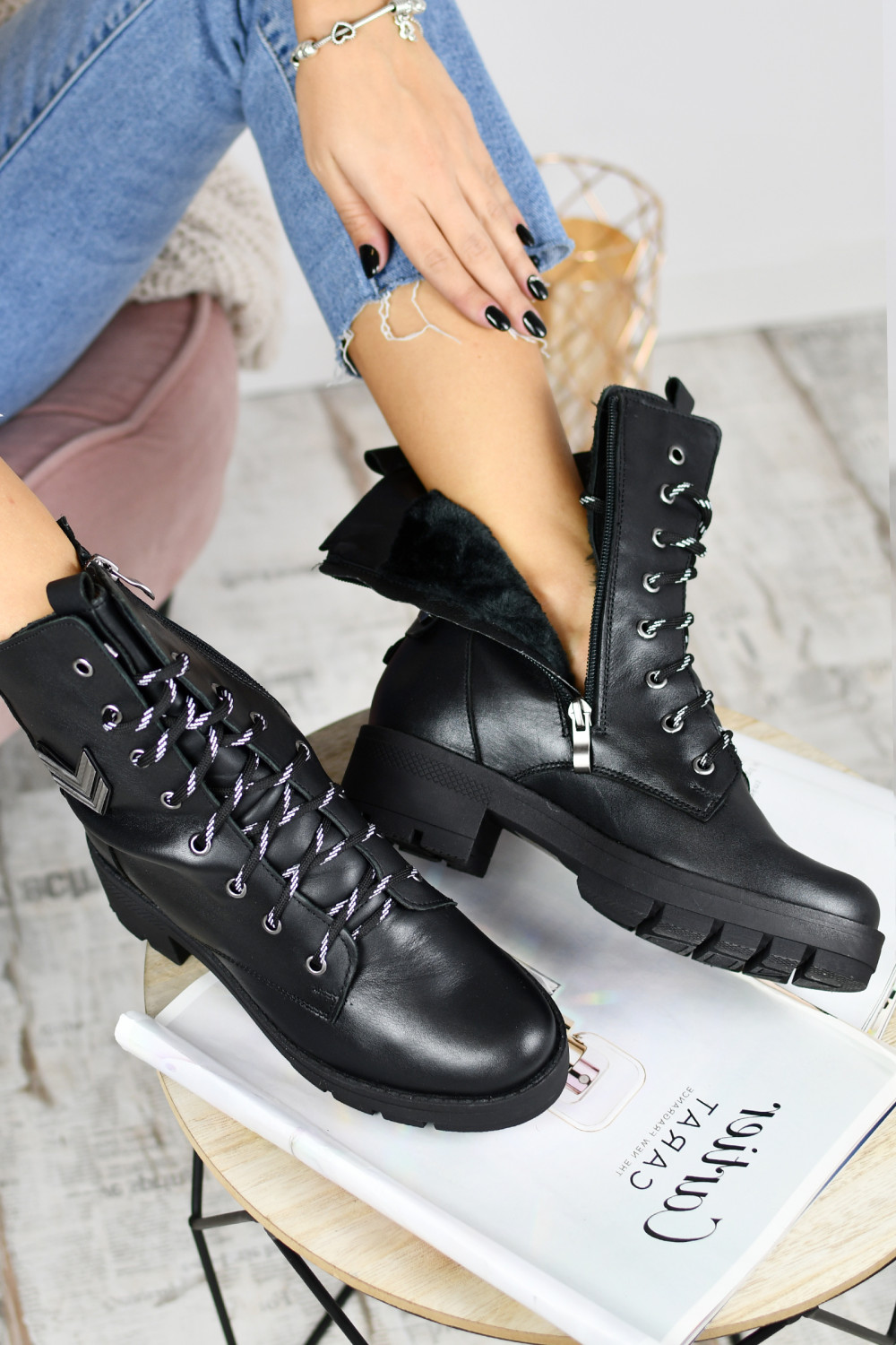 GHETE NEGRE PIELE NATURALA 9PC54