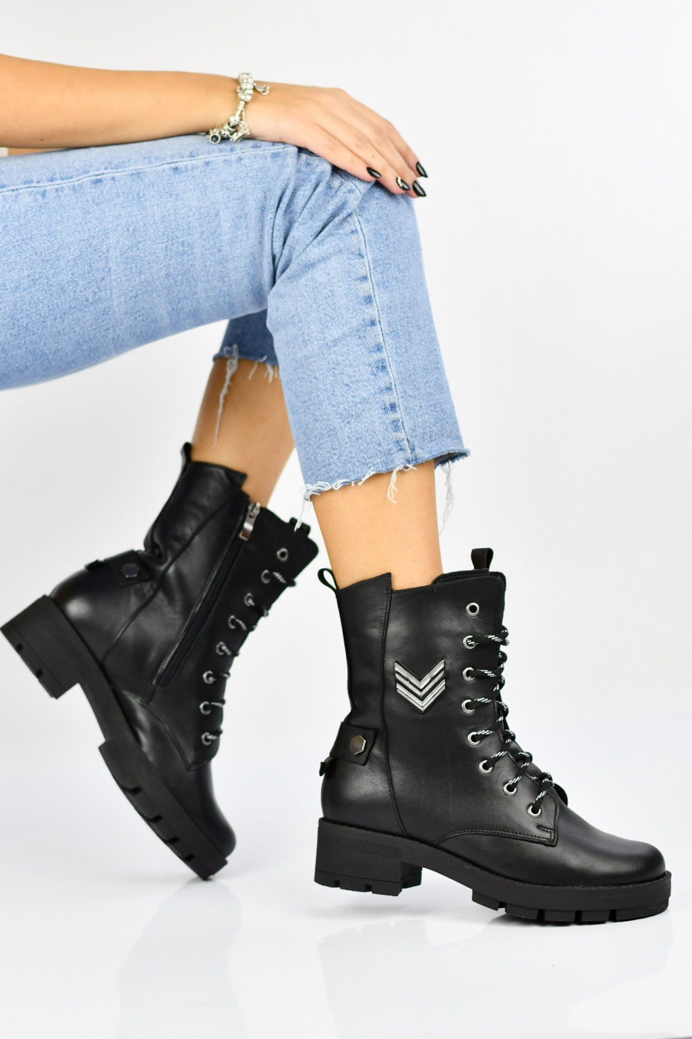 GHETE NEGRE PIELE NATURALA 9PC54