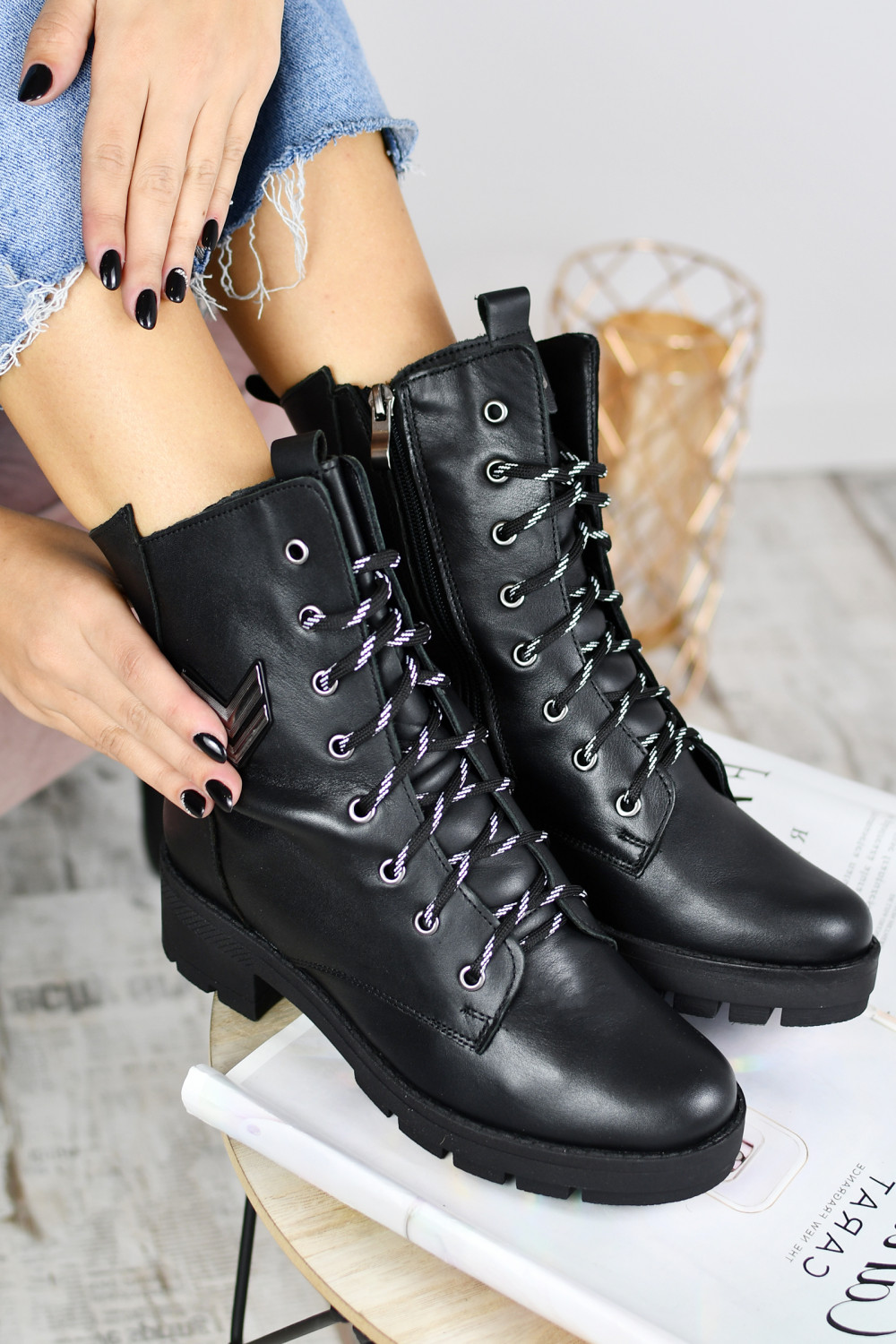 GHETE NEGRE PIELE NATURALA 9PC54