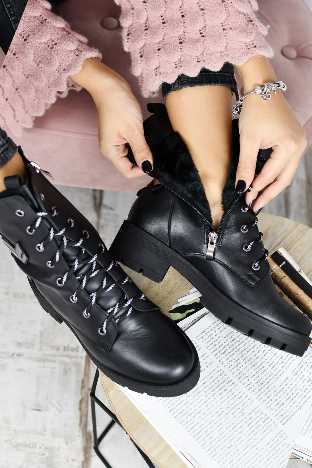 GHETE NEGRE PIELE NATURALA 9PC54