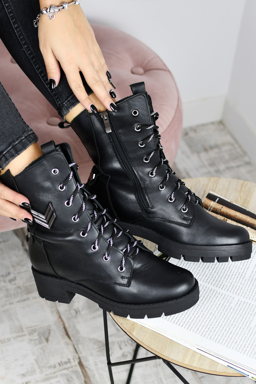 GHETE NEGRE PIELE NATURALA 9PC54