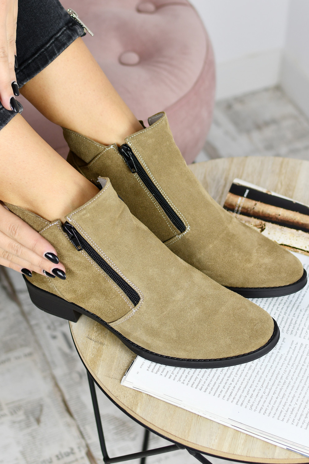 GHETE BEJ PIELE NATURALA INTOARSA 3PC16