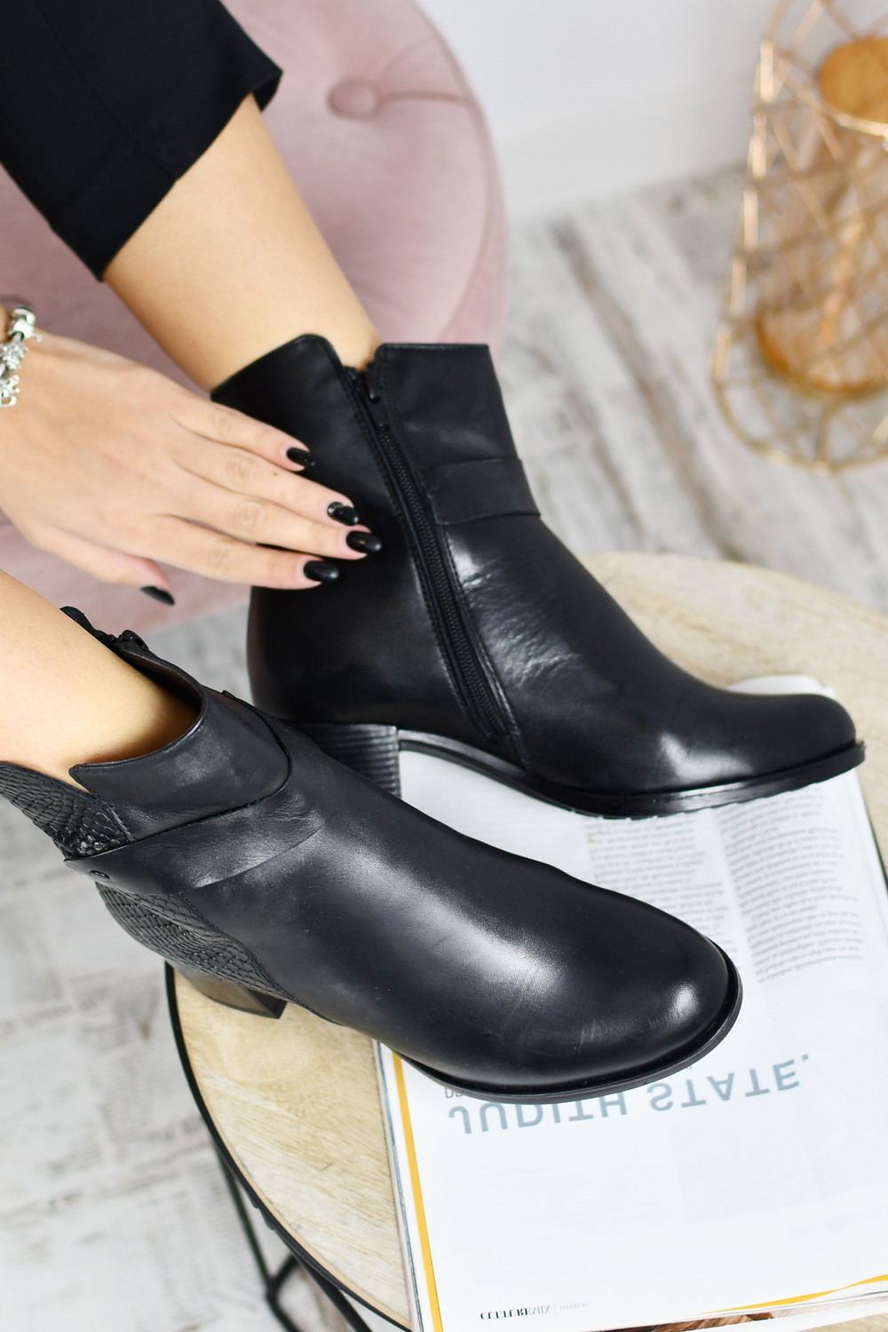 BOTINE NEGRE PIELE NATURALA SARRA
