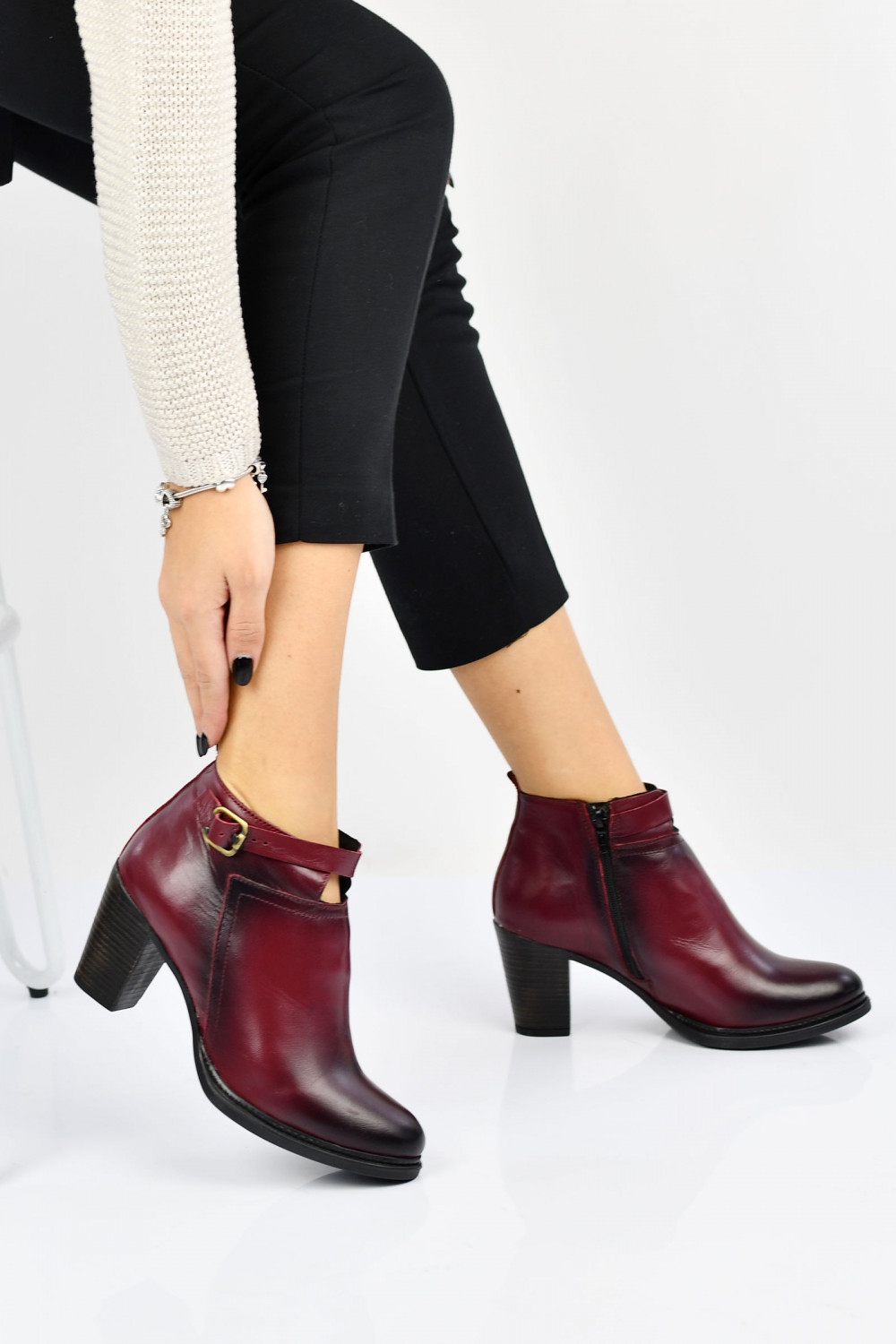 BOTINE BORDO PIELE NATURALA ROSY