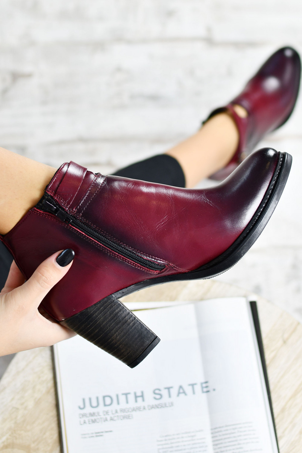 BOTINE BORDO PIELE NATURALA ROSY