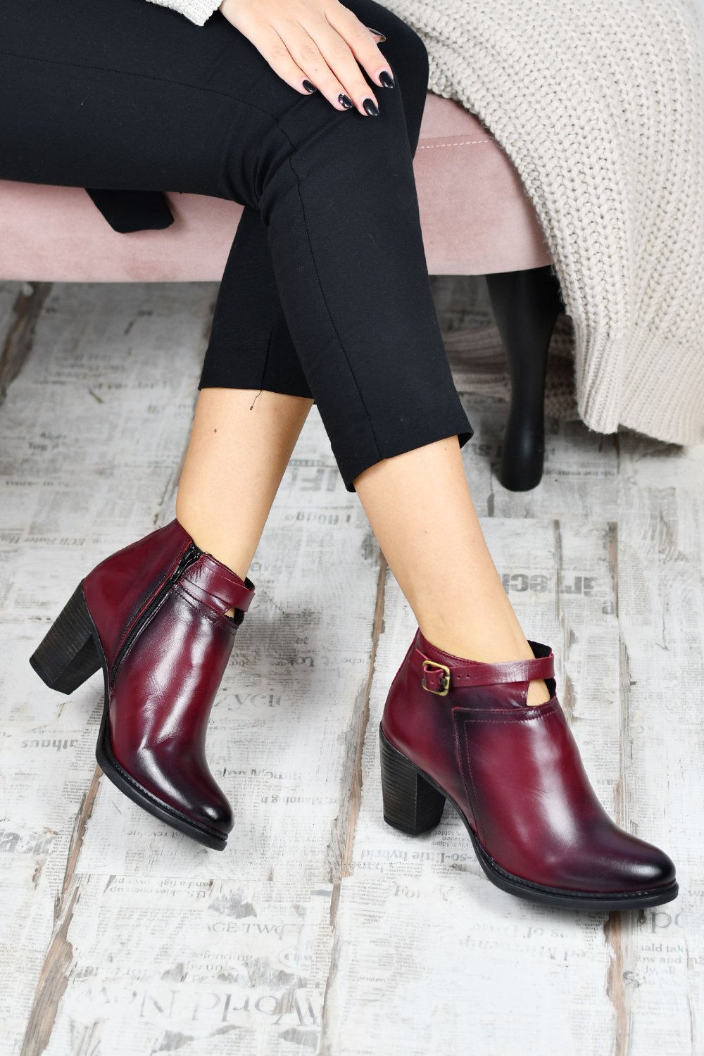 BOTINE BORDO PIELE NATURALA ROSY