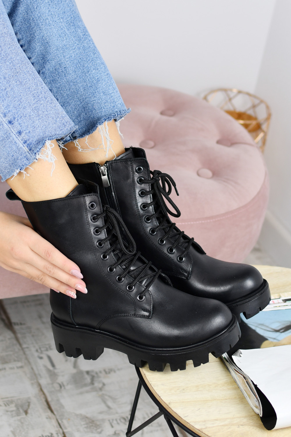 GHETE NEGRE PIELE NATURALA 0PC3