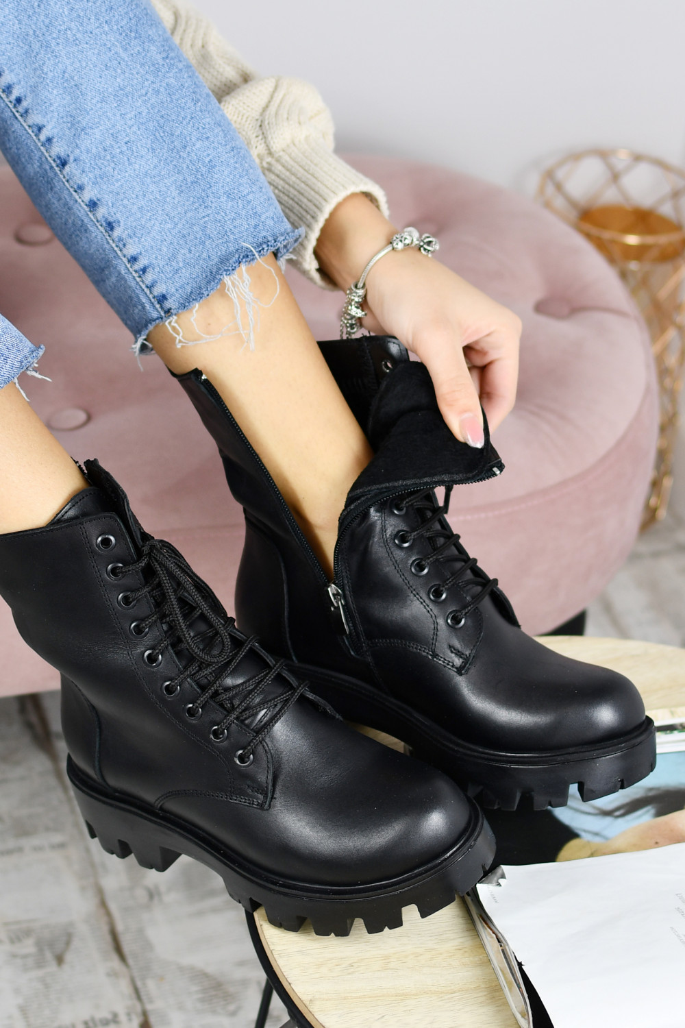 GHETE NEGRE PIELE NATURALA 0PC3