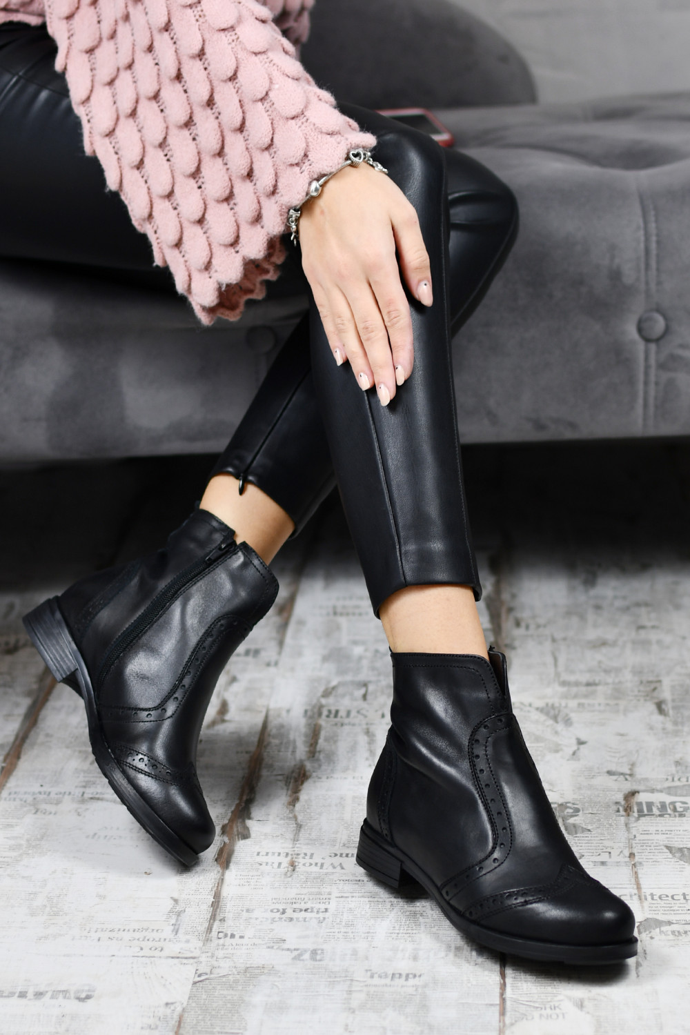GHETE NEGRE PIELE NATURALA 1PC801