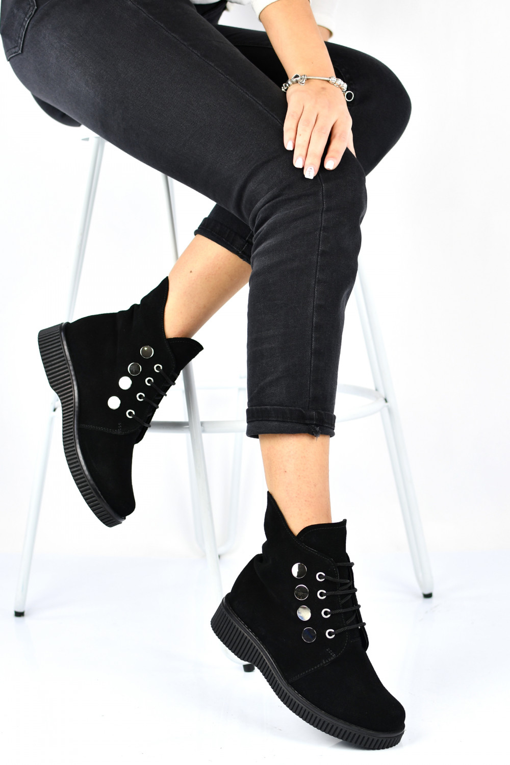 GHETE NEGRE PIELE NATURALA INTOARSA 2PC30