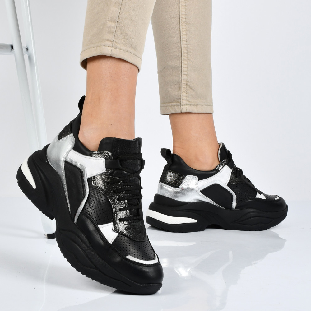 PANTOFI SPORT NEGRI PIELE NATURALA 2PC11610NP