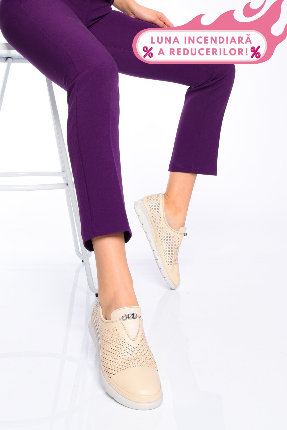PANTOFI BEJ PIELE NATURALA 2PC11605NP