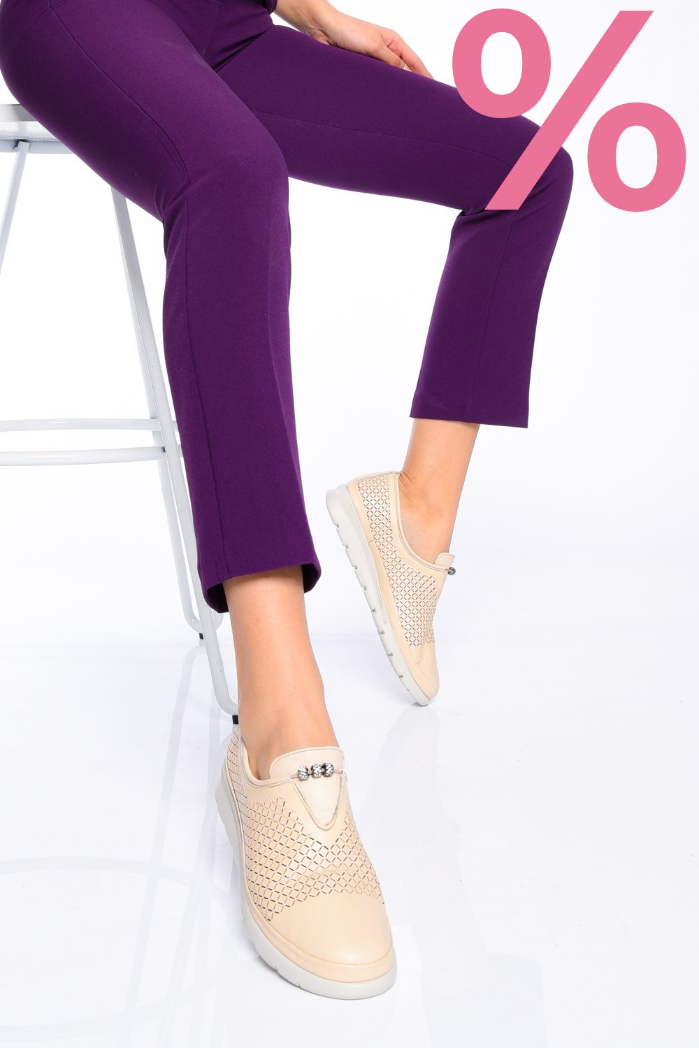 PANTOFI BEJ PIELE NATURALA 2PC11605NP