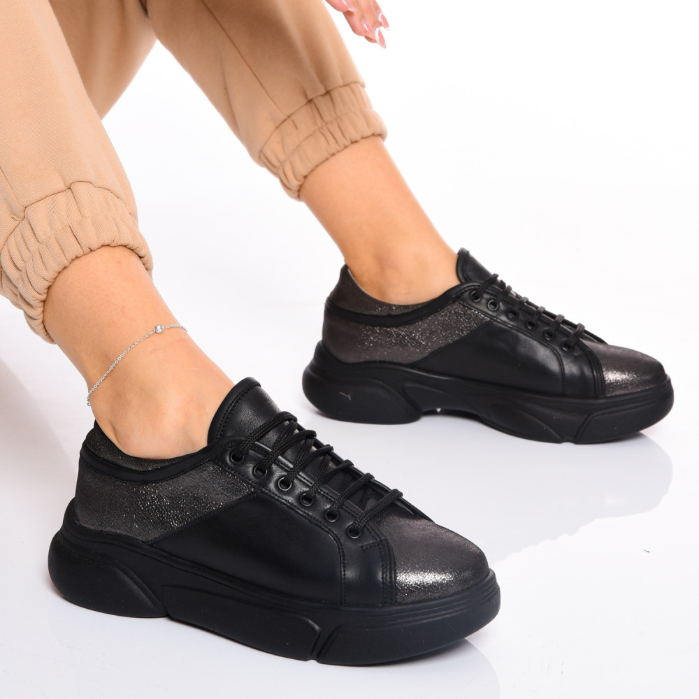 PANTOFI SPORT NEGRI PIELE NATURALA 2PC11612NP-AST