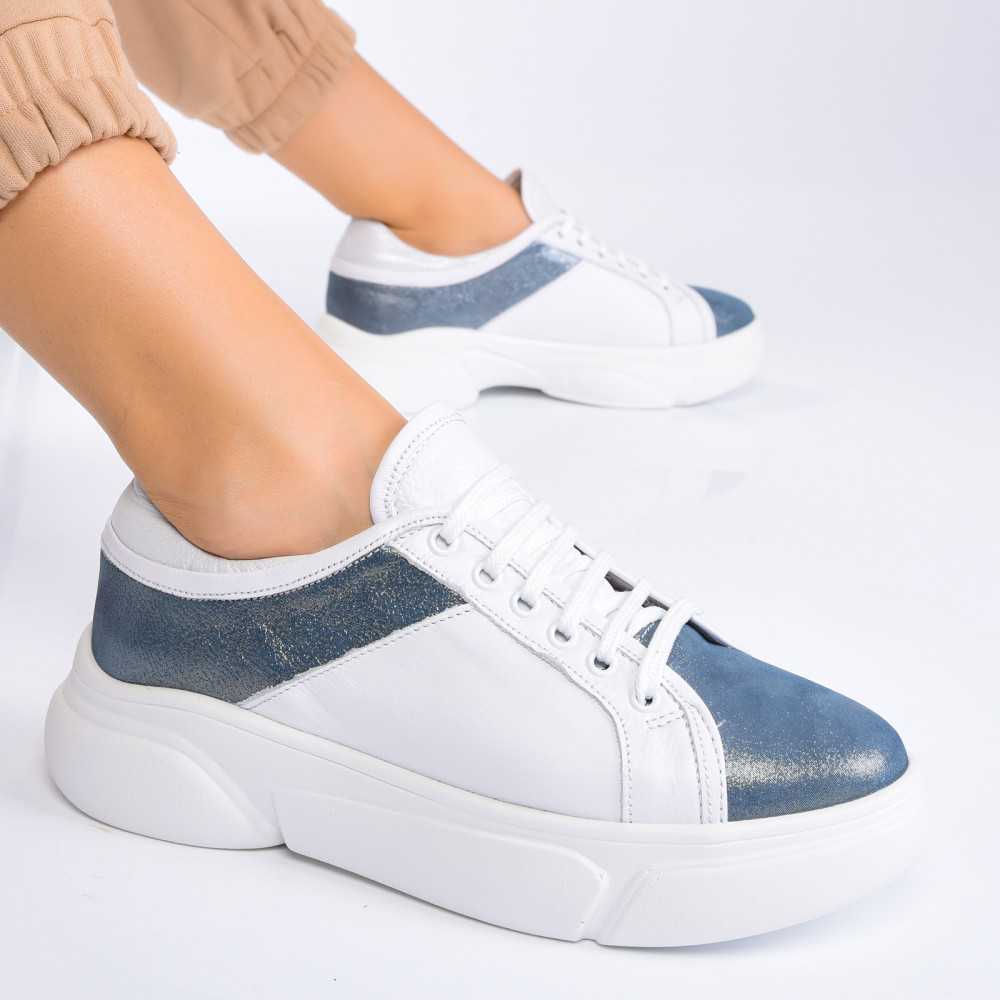 PANTOFI SPORT ALB JEANS PIELE NATURALA 2PC11612NP-AST