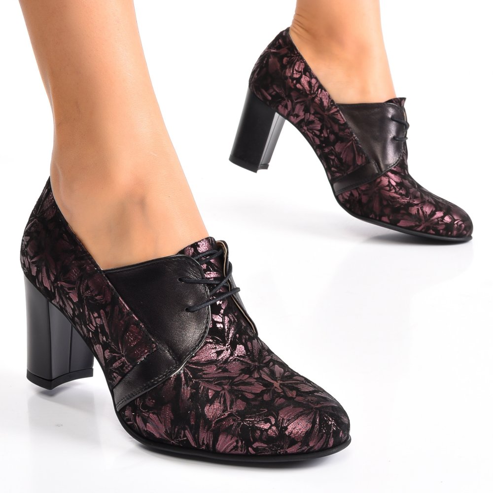 BOTINE MOV FLORAL PIELE NATURALA INTOARSA 2PC50