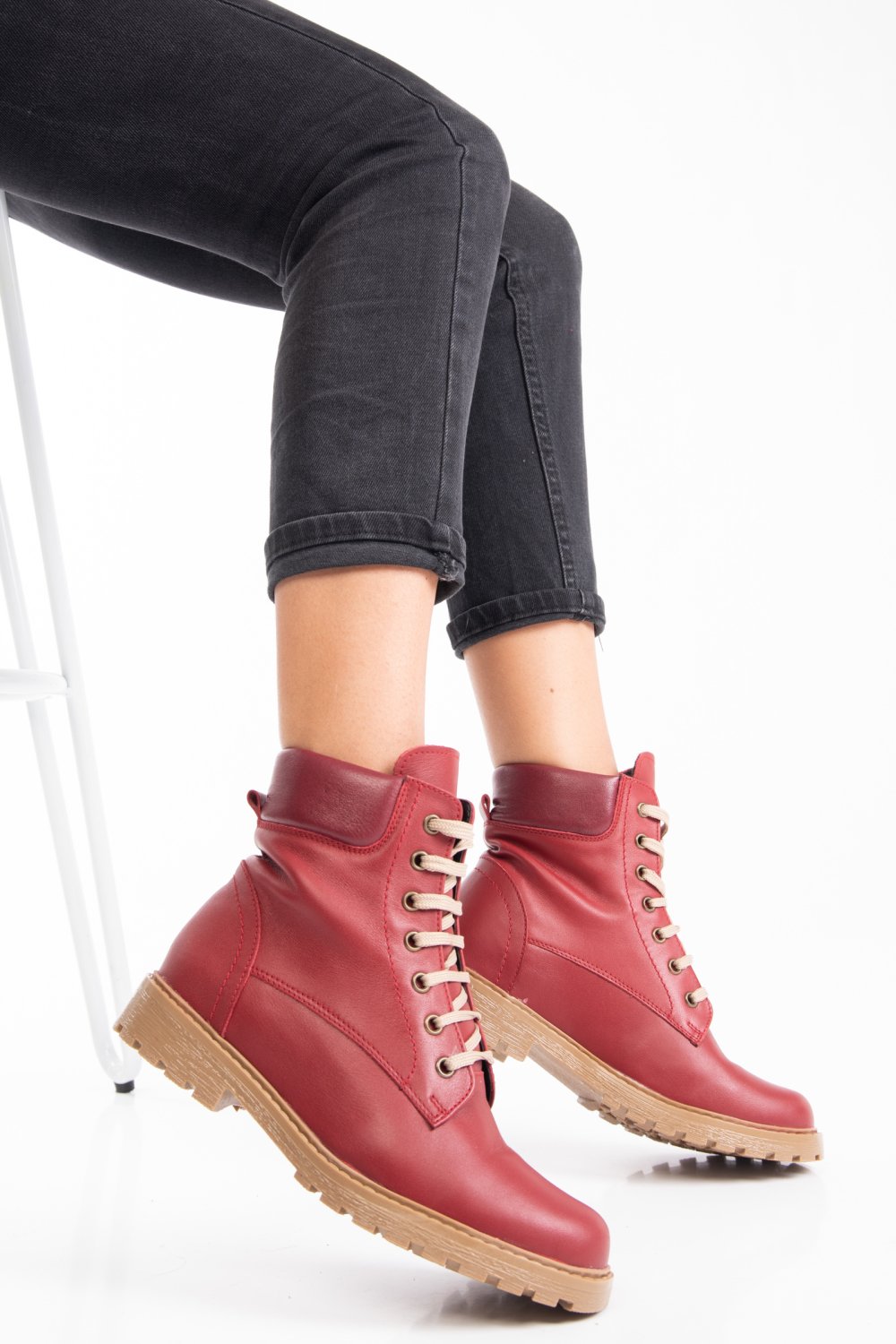 GHETE ROSII PIELE NATURALA 2PC01