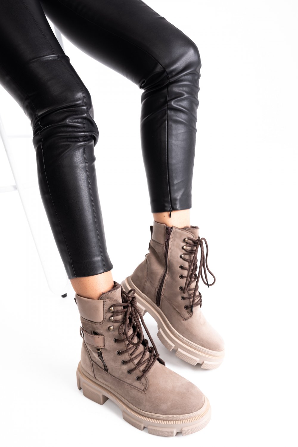 GHETE BEJ PIELE NATURALA 2PC12887NBK