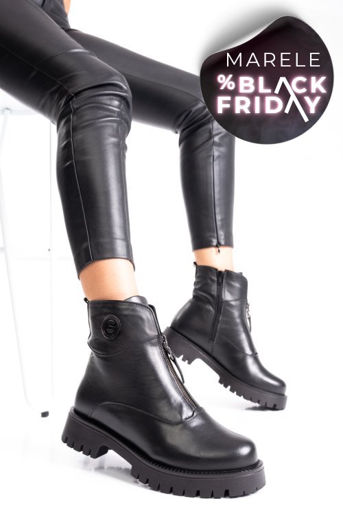 Ghete negre piele naturala 2pc12882np