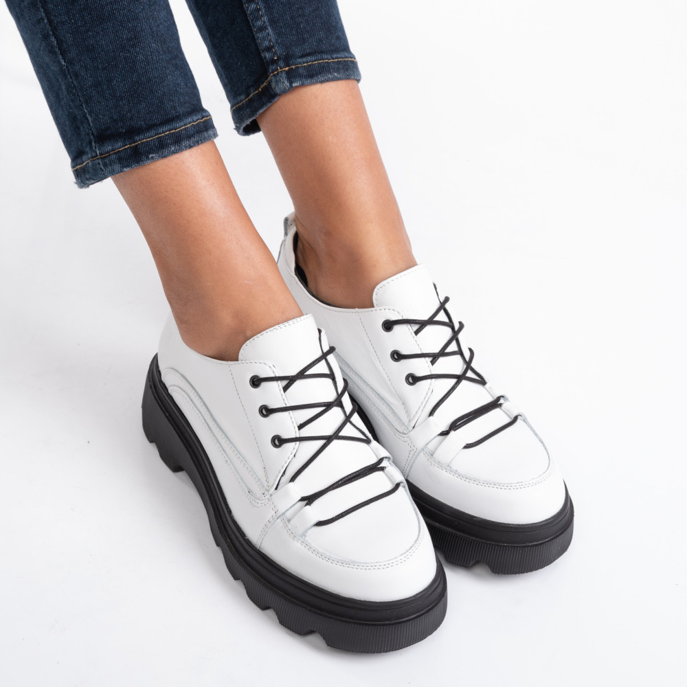 PANTOFI SPORT ALBI PIELE NATURALA 2PC12632NP