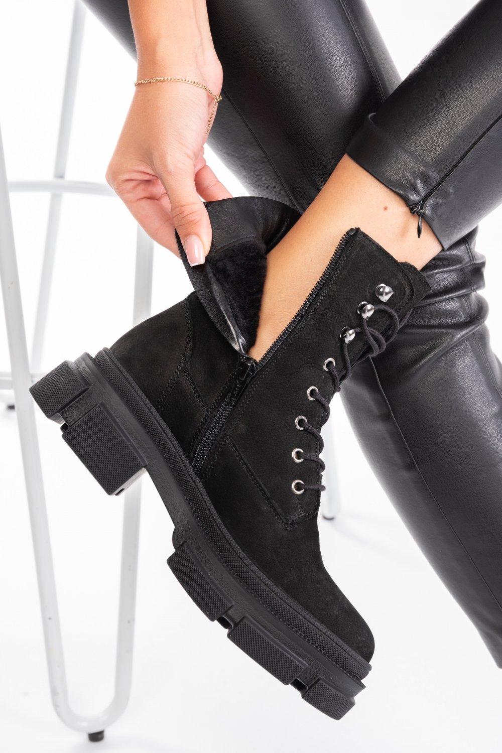 GHETE DAMA PIELE NATURALA NEGRE 2PC12887NBK