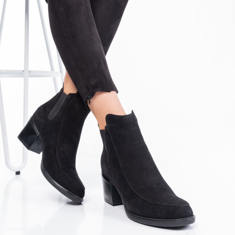 BOTINE NEGRE PIELE NATURALA INTOARSA 3PC129