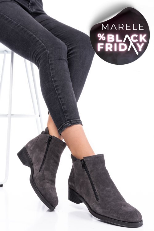 Ghete gri inchis piele naturala intoarsa 0pc1