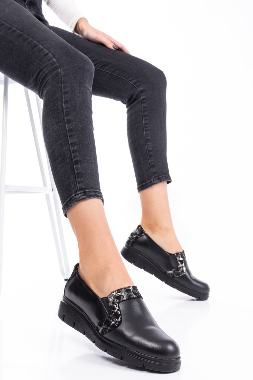 PANTOFI BLACK SILVER PIELE NATURALA 2PC023L