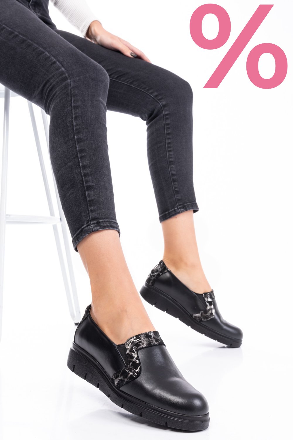 PANTOFI BLACK SILVER PIELE NATURALA 2PC023L