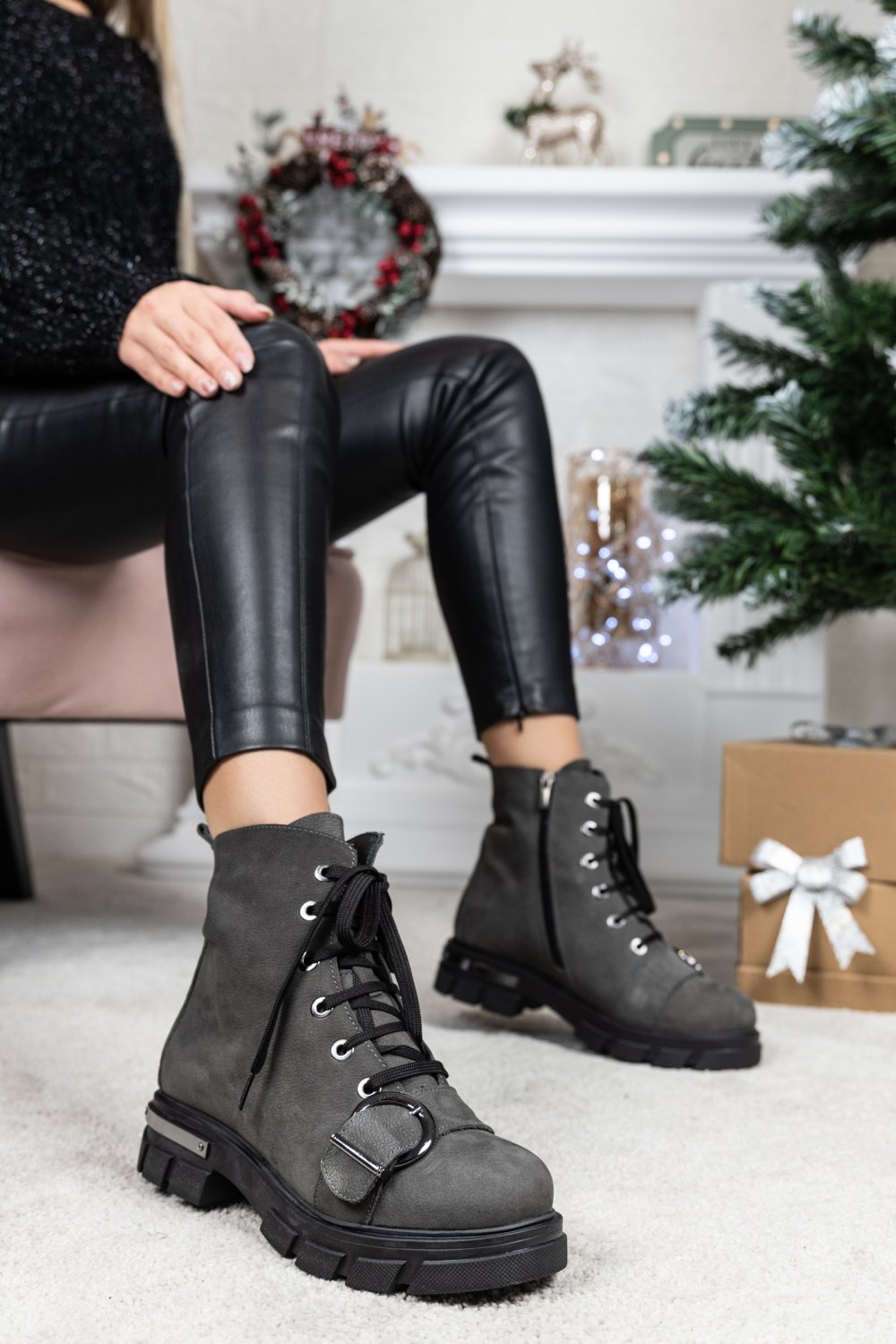 GHETE GRI PIELE NATURALA 1PC1903