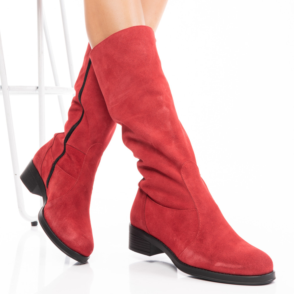 CIZME ROSII PIELE NATURALA INTOARSA 7PC01-IMB