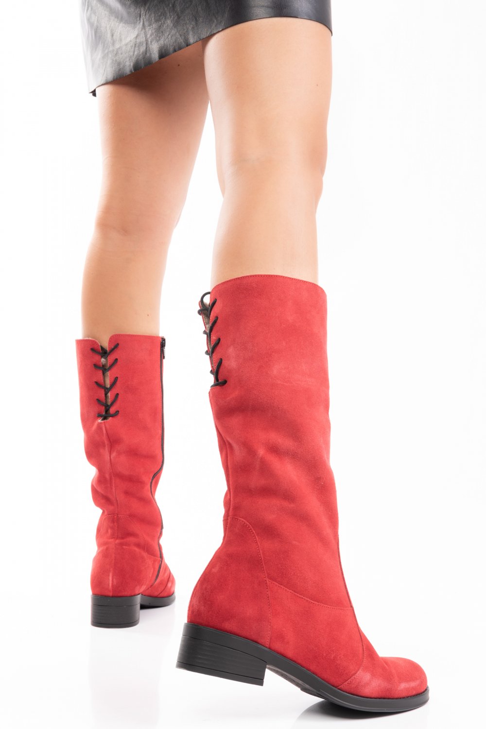CIZME ROSII PIELE NATURALA INTOARSA 7PC01-IMB