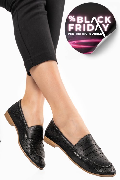 Mocasini negre piele naturala 3pc4-02