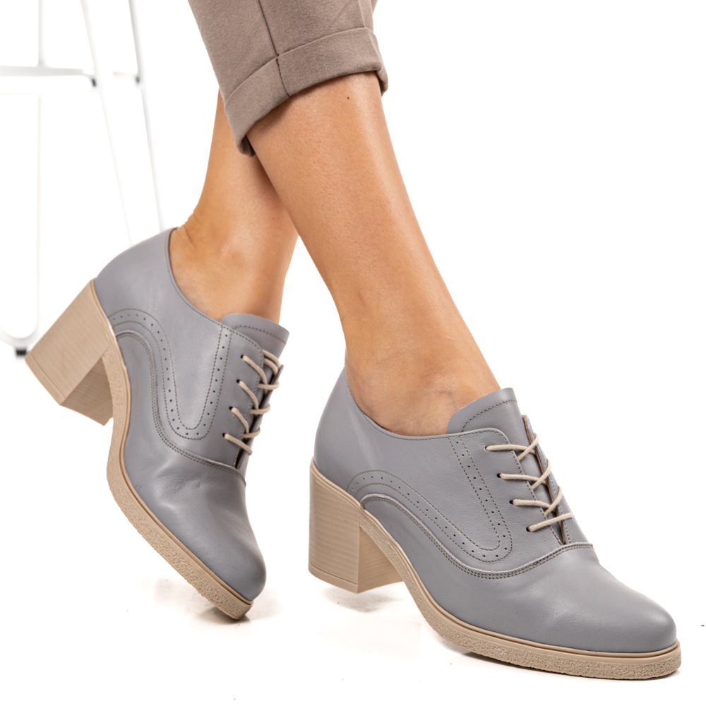 BOTINE GRI DESCHIS PIELE NATURALA 0PC17