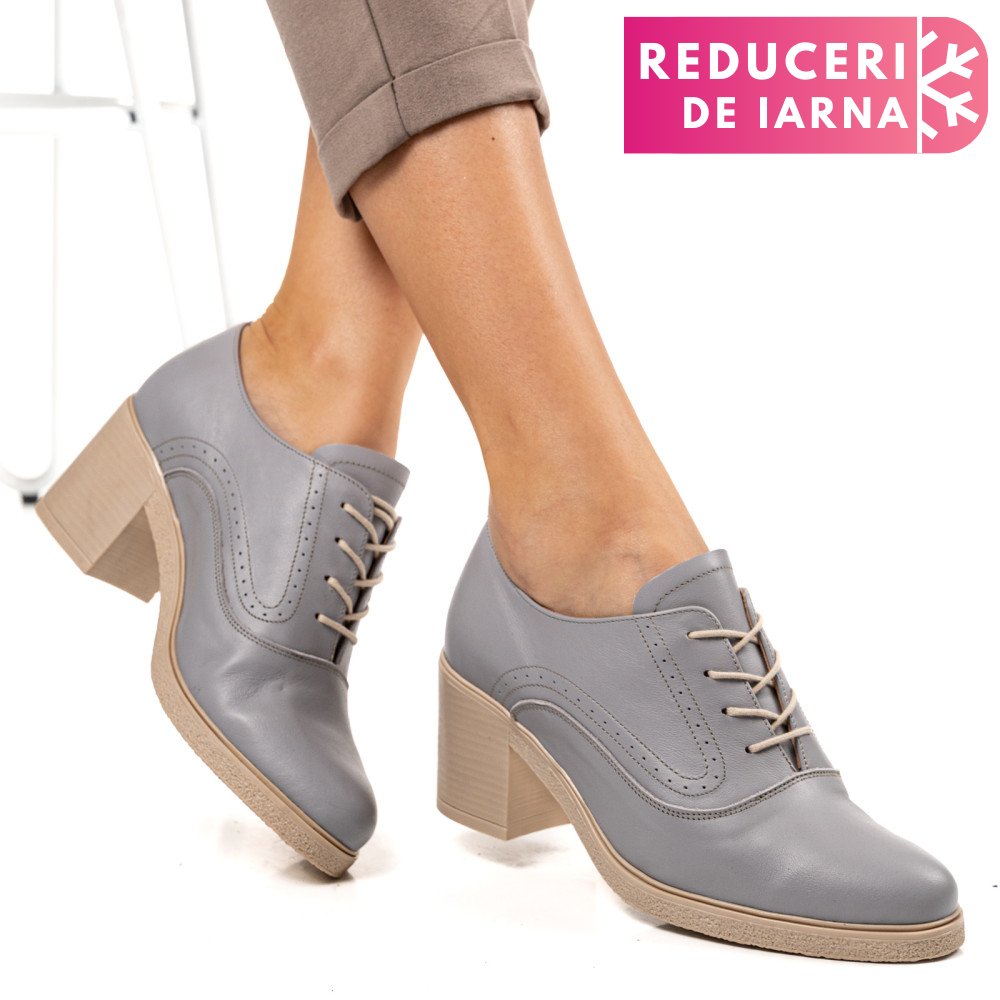 BOTINE GRI DESCHIS PIELE NATURALA 0PC17