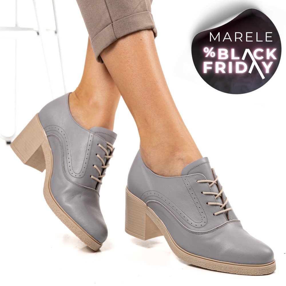 BOTINE GRI DESCHIS PIELE NATURALA 0PC17