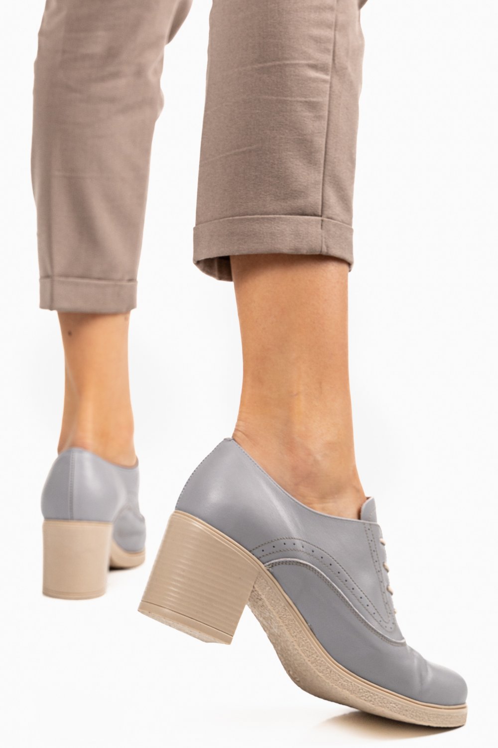 BOTINE GRI DESCHIS PIELE NATURALA 0PC17