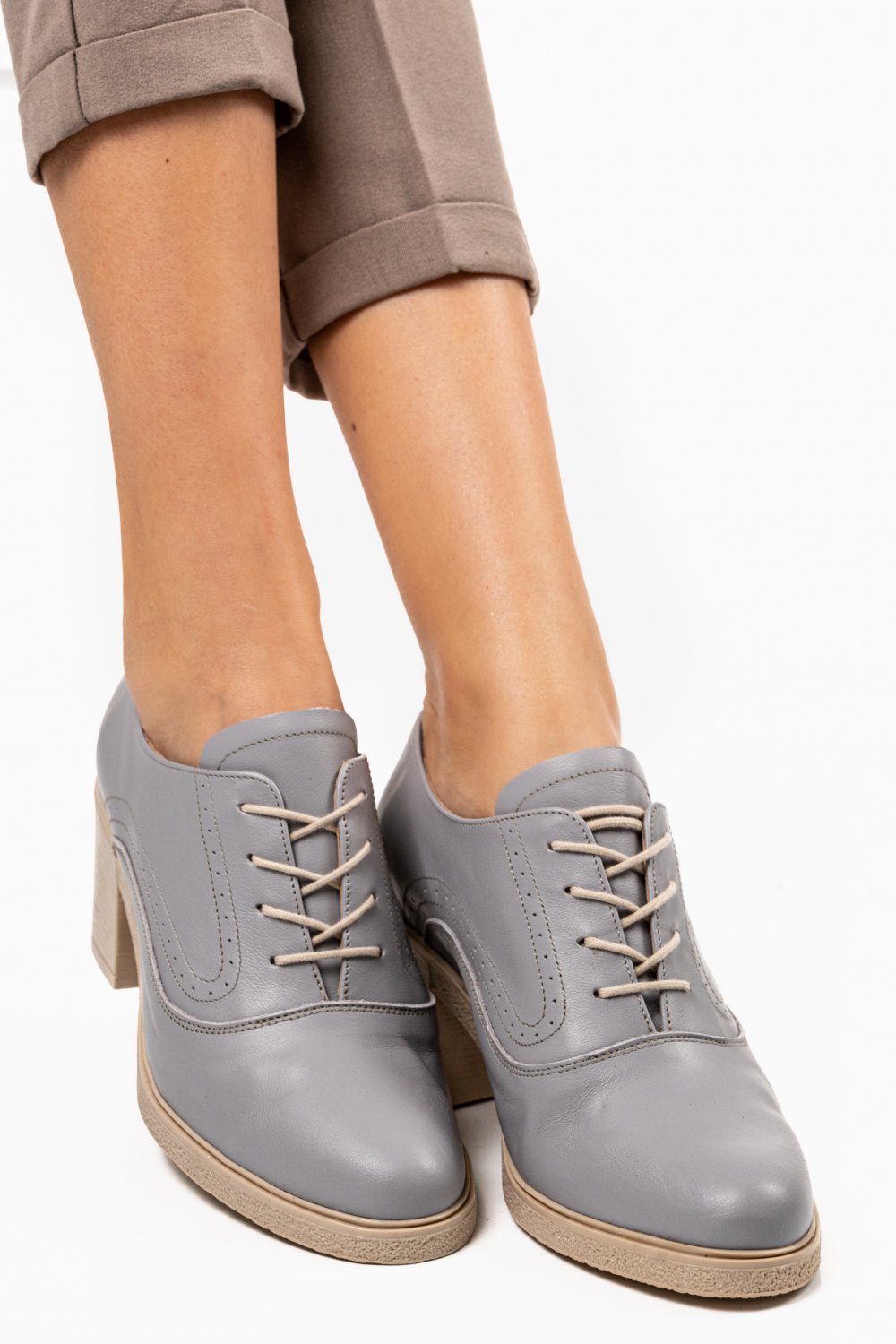 BOTINE GRI DESCHIS PIELE NATURALA 0PC17