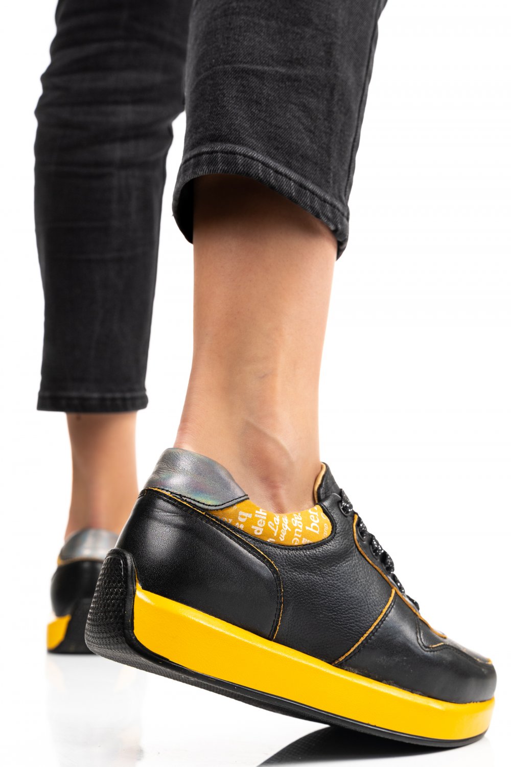 PANTOFI SPORT NEGRU GALBEN PIELE NATURALA VPCALI