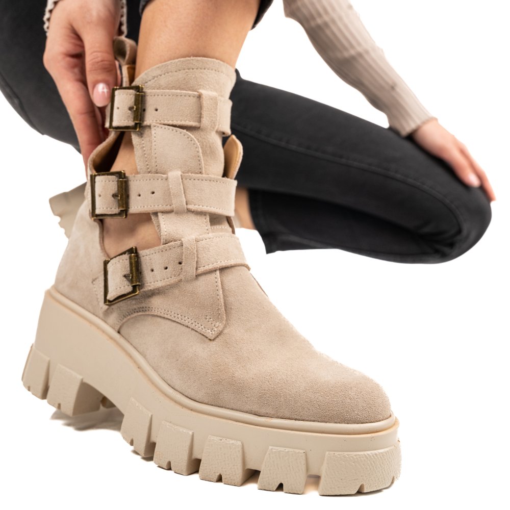 GHETE BEJ PIELE NATURALA INTOARSA 1PC90L