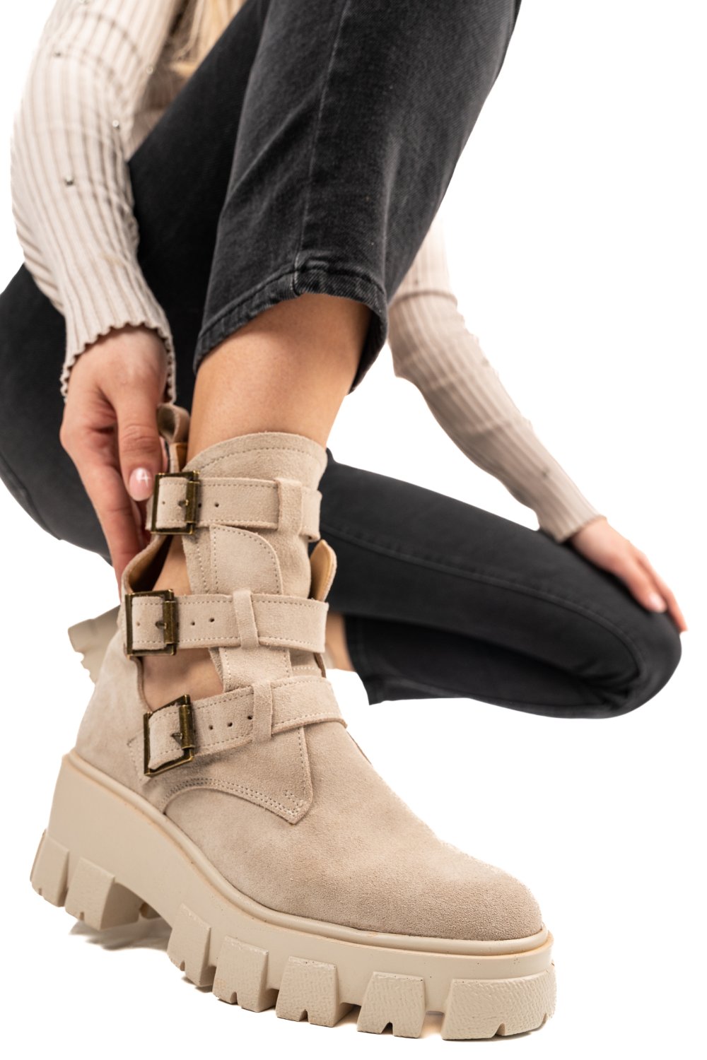 GHETE BEJ PIELE NATURALA INTOARSA 1PC90L