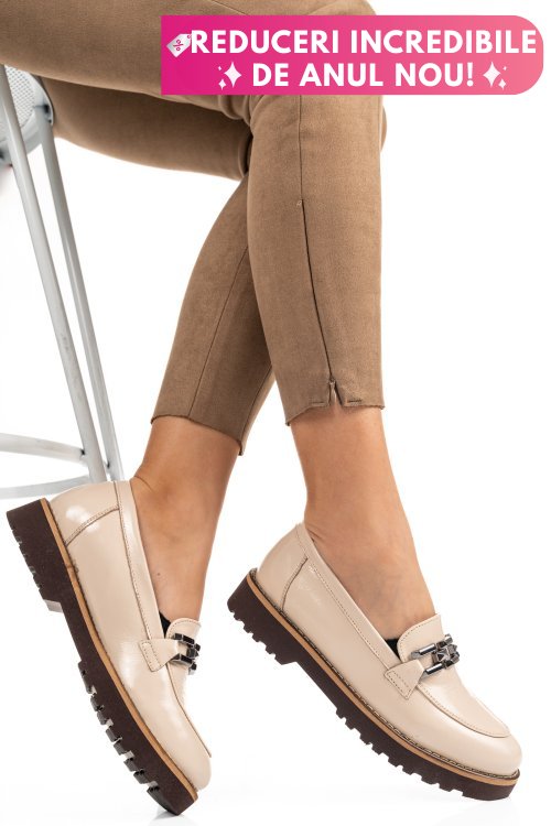Mocasini crem piele naturala lacuita 2pc21647npk