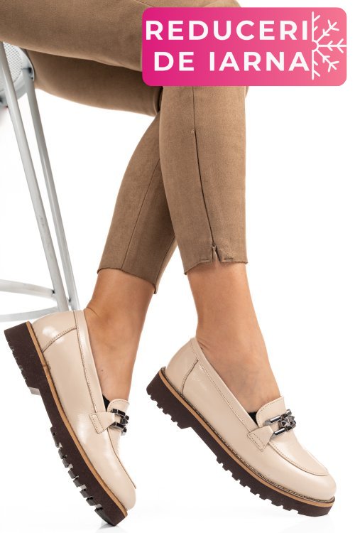 Mocasini crem piele naturala lacuita 2pc21647npk