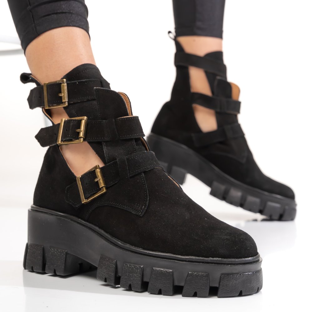 GHETE NEGRE PIELE NATURALA INTOARSA 1PC90L